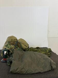 Military Modular Sleep System, Woodland Camo, Stansport Propane Lantern, 4-Piece Set