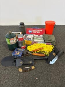 Comprehensive Camping/Survival Kit with Buck 110 Knife, Trophy Hunter Gut Hook, and Essential Gear