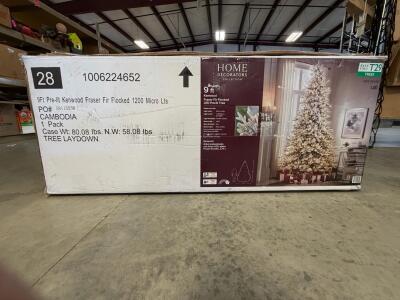 9 Ft Kenwood Fraser Fir Flocked Pre-Lit LED Christmas Tree 1200 Lights + Wicker Collar