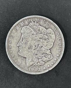 1902 Morgan Silver Dollar US Coin, Philadelphia, .900 Silver, George T. Morgan Design, Circulated