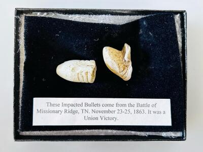 Battle Of Missionary Ridge Impacted Civil War Bullets, Union Minie Ball Relics, Nov 1863, Display Box
