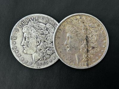1881 & 1886 Morgan Silver Dollar Pair &ndash; 90% Silver, Circulated U.S. One Dollar Coins