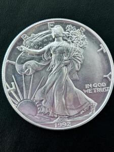1992 American Silver Eagle $1 Coin, 1 oz .999 Fine Silver, Walking Liberty, Bullion Issue