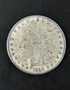 1890 Morgan Silver Dollar, United States, 90% Silver, Circulated, Lady Liberty & Eagle Design
