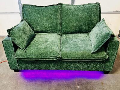 Green Tech-Equipped Loveseat Sofa with USB-A&C Charging Ports With Pull Out Bed, 2 Cup Holders, Pillows, Adapter