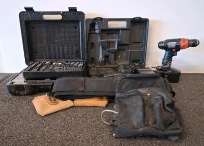 Craftsman 14.4V Cordless Drill Set w/ Charger, 52-Pc Socket/Wrench Kit, Tool Belt & Pouches (As Is: Defective Batteries)