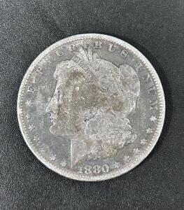 1880 Morgan Silver Dollar, Philadelphia Mint, 90% Silver, Circulated, Liberty & Eagle Designs