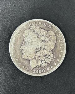 1880-O Morgan Silver Dollar, New Orleans Mint, 90% Silver, Circulated