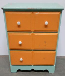 Painted 4-Drawer Wooden Chest/Dresser, Mint Green & Orange, Retro Look, Approx. 30"x24"x15"