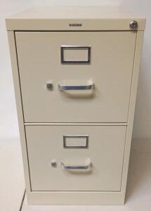 HON 2-Drawer Vertical Metal Filing Cabinet, Putty, Steel, Key Lock, Letter Size, 29"x15"x26.5" Key Not Included
