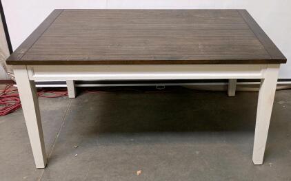 Farmhouse Dining Table, Rectangular, 60"x36", Two-Tone, Seats 6, Wood Top, White Base