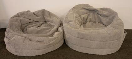 Two Large Round Gray Corduroy Pet Beds, 36" And 30" Donut-Style, Plush Raised Rim