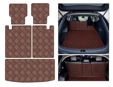 SUV Brown Diamond Stitch Floor Mat & Trunk Liner Set & Carbon Fiber Interior Trim, Universal Fit