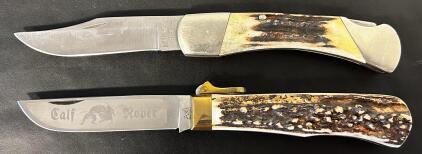 Bear MGC USA & Bulldog Brand Calf Roper Folding Stag Lockback Knives, Hammer Forged Solingen