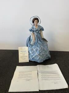 Franklin Mint Gone With The Wind "Melanie" Porcelain Doll 17" COA + Docs, Blue Satin Dress