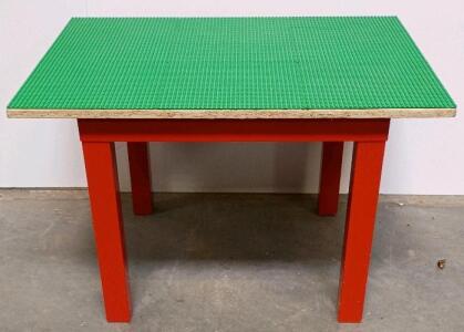 LEGO-Compatible Building Table, 30"x24", Red Legs, Green Baseplate, Heavy Duty, No Storage