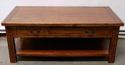 Solid Wood Coffee Table, Medium Brown, 48"x24"x18", Drawer, Lower Shelf, Transitional Style