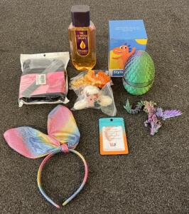Mixed Gift Bundle: Hair Oil, Dragon Toy, Hair Styling Kit, Plush Tie, Headband, Jewelry, Gummies