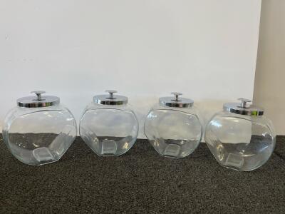 4 Glass Candy Jars With Metal Lids, 1 Gallon Capacity Each, Countertop Display