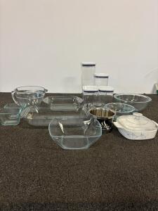 Pyrex, CorningWare & Airtight Canister Kitchenware Set - 13 Pieces, Glass, Plastic, Stainless Steel