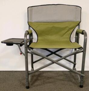 XL Camp & Go Director's Chair, Olive Green/Grey, Folding With Table & Cup Holder, 400 lb Capacity