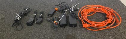 Power Adapters (Barrel Plugs) & 3 Orange Extension Cords, 15-25Ft 16AWG, AC/DC 12-19V