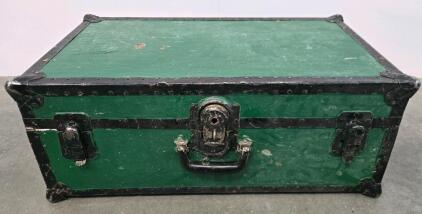 Vintage Green Steamer Trunk with Black Metal Trim, Removable Tray, 32"x19"x15", 1920s-1940s Style