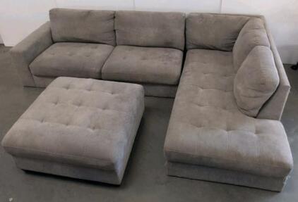 Light Grey Tufted Sectional Sofa with Right-Facing Chaise and Ottoman, Seats 5-6, Approx. 10'x8'