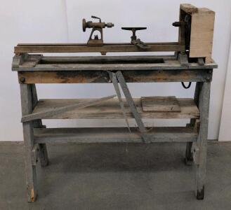 Vintage Weed Wood Lathe, 48" Bed, Belt-Driven, On Original Wooden Stand, c.1910-1930