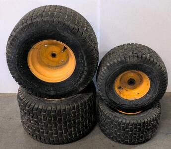 Lawn Tractor Wheel & Tire Set: 18x9.50-8 NHS Rear, 15x6.00-6 NHS Front, 6 Ply, Yellow Rims