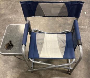 Folding Director's Chair, Blue/Gray, Side Table & Cup Holder, Aluminum Frame, Storage Pockets