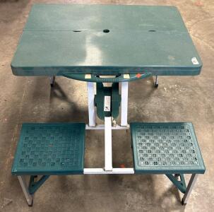 Folding Picnic Table Set, 4 Seats, Green, Aluminum Frame, Compact W/ Handle & Umbrella Hole
