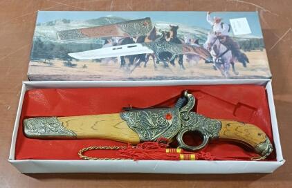 Dorada Decorative Gun Handle Display Knife, Ornate Sheath, Boxed, 12" Overall, Swordfish Blade