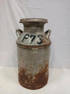 Vintage Galvanized Steel Milk Can 10 Gallon, Classic Dairy P75, Lid Included, Rust Patina