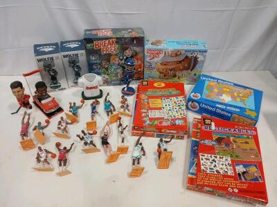 Sports Bobbleheads, NBA Action Figures, Puzzles, Games & Sticker Sets Mixed Lot &ndash; Boxed & Loose