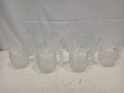 Lot of 8 McDonald&rsquo;s Flintstones 1993 Collector Glass Mugs &ndash; Barrel and Stein Styles, 12 oz