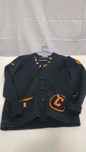 Vintage 1963 Caldwell High School Letterman Sweater by Dyer All American, Navy Blue Wool, Pins