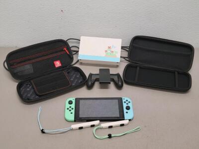 Nintendo Switch Animal Crossing Edition, Pastel Joy-Cons, Dock, 2 Cases, Grip, Adapter
