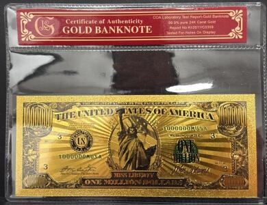 24K Gold Plated One Million Dollar Novelty Banknote