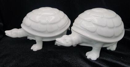 (2) Vintage Charles Field Haviland Limoges Porcelain Tortoise Trinket Boxes