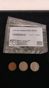 3 Scarce U.S. Coins Set: Indian Head Cent, 1912 Liberty Nickel, 1936 Buffalo Nickel, Littleton