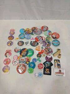 Large Lot of 1990s Pin-Back Buttons: Disney Princess, Jurassic Park, Jumanji, Book It, Toy Story