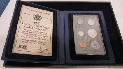 1963 US Mint Silver Proof Set &ndash; Franklin Half, Wash. Quarter, Roosevelt Dime, Original Case