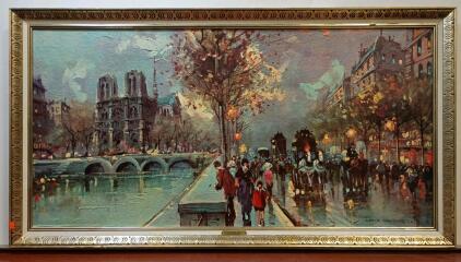 Large Framed Louis Dancourt "Left Bank Paris" Oil Painting, Signed, Windsor Art Products, ca. 1960s