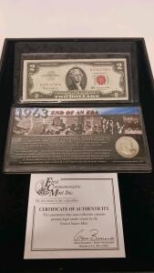 1963 $2 Red Seal Note & Franklin Silver Half Dollar Set w/ COA, "End of an Era," Uncirculated