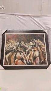 K. Hill Signed Painting &ndash; Two Horses, Framed, Oil/Acrylic on Canvas, 30"x24"