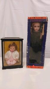 Halloween Series 18" Porcelain Doll in Box & Realistic Baby Doll in Display Case, Collectible Set