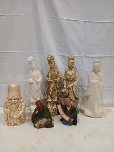 Norcrest Japan Vintage Asian Scholar and Immortal Figurines, Set of 7, Hand-Painted & Glazed