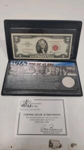 1963 End of an Era Set: $2 Red Seal Note A17556545A & Franklin Half Dollar, First Commemorative Mint