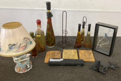 Assorted Decorative Items, Lamp, & Electric Wine Opener